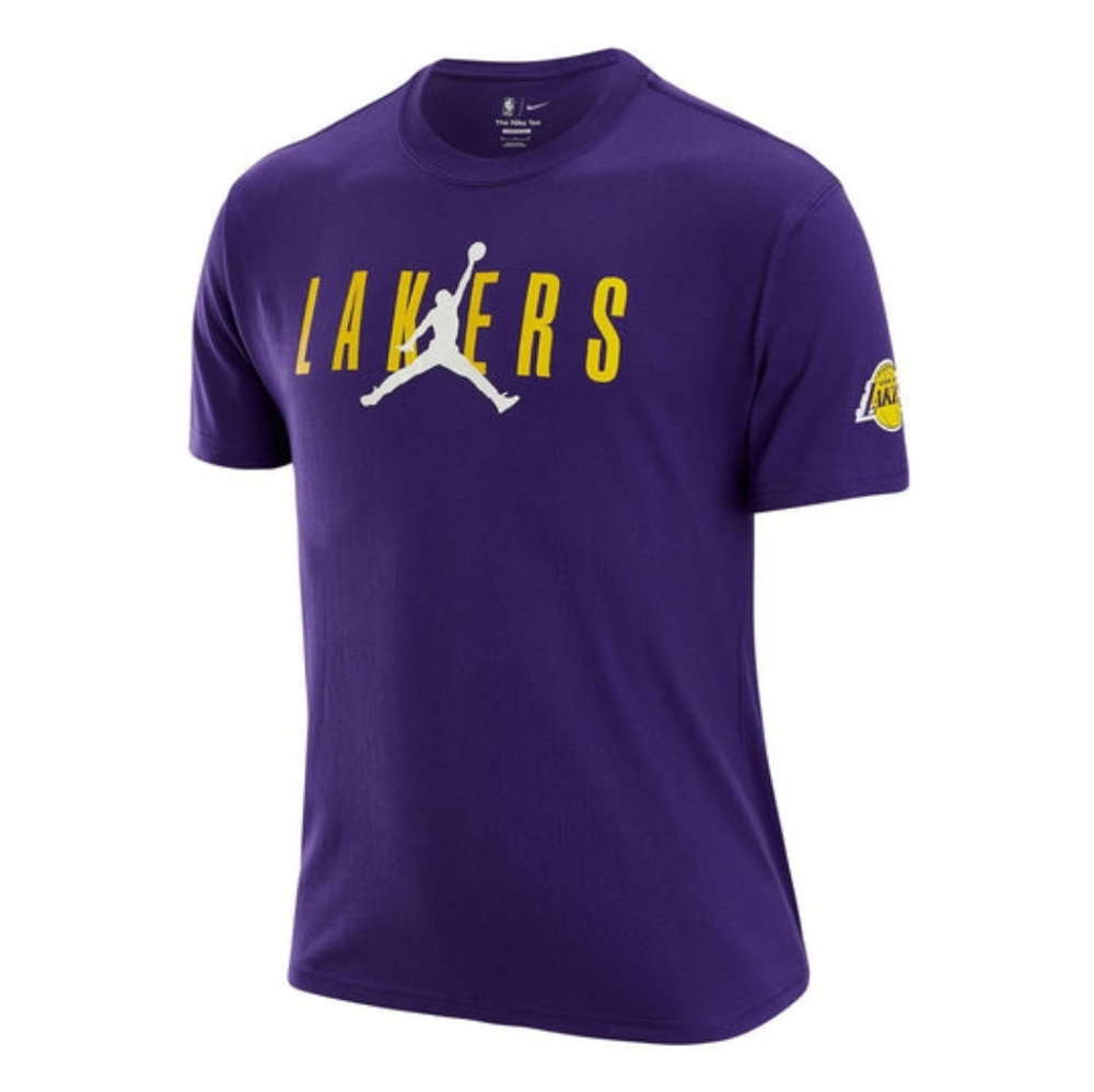 Air Jordan Los Angeles Lakers Alphabet Printing Round Neck Short Sleeve Purple